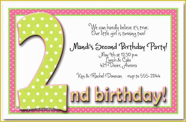 2nd Birthday Invitations Templates Free Of 2nd Birthday Invitation Wording Ideas – Bagvania Free