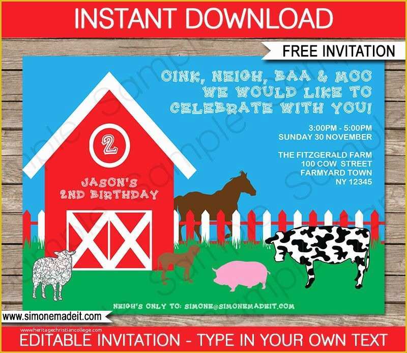 2nd Birthday Invitations Templates Free Of Free Printable Barnyard Farm Invitation