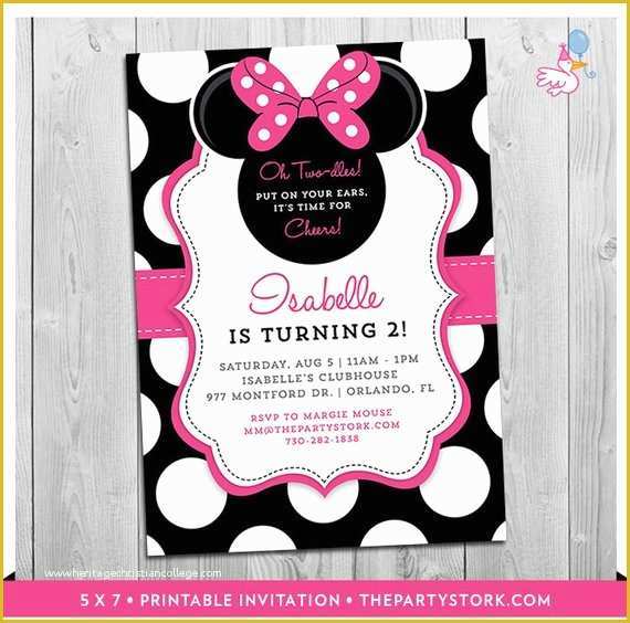 2nd Birthday Invitations Templates Free Of Minnie Mouse 2nd Birthday Invitations Printable Girls Party