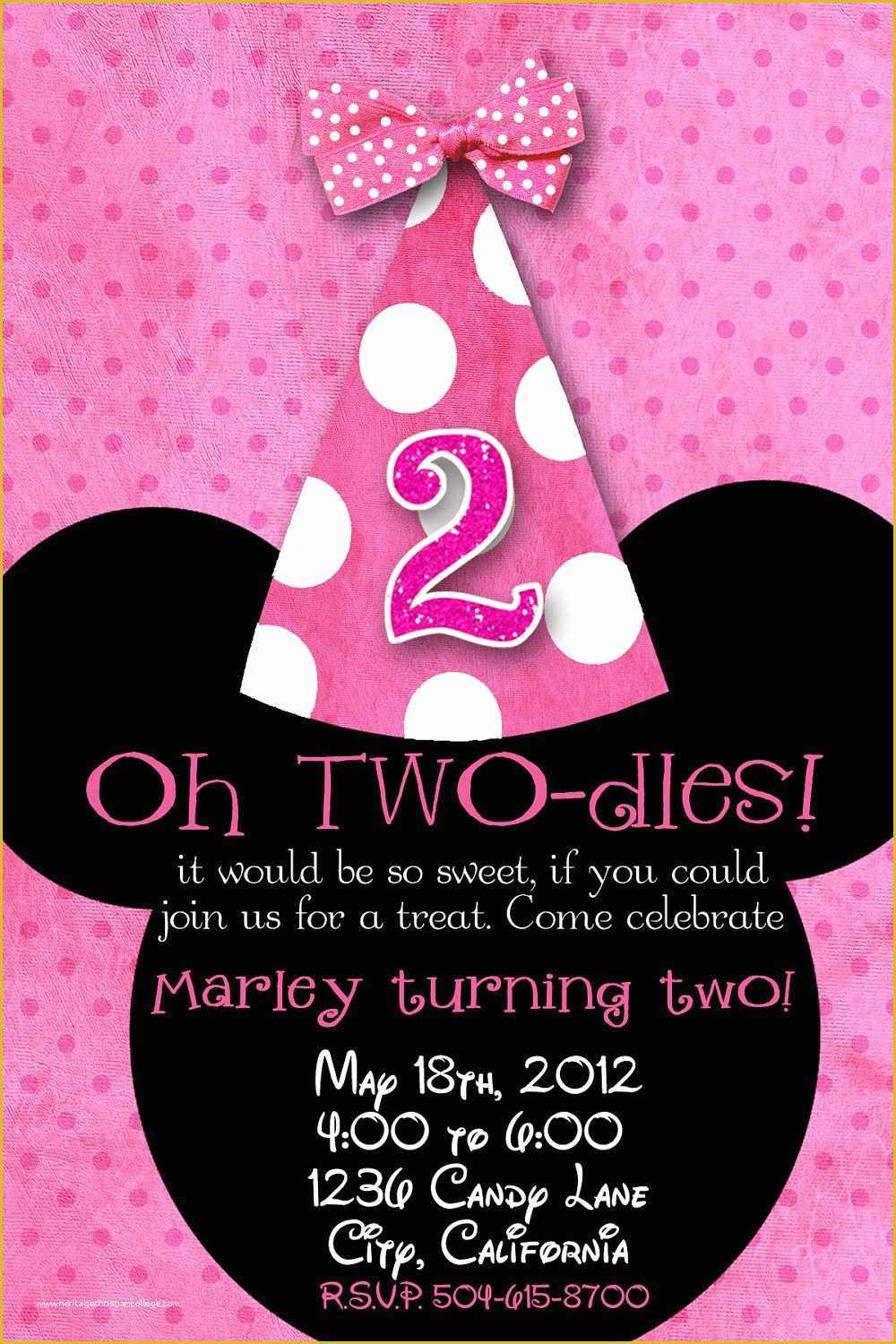 2nd Birthday Invitations Templates Free Of Minnie Mouse Custom Birthday Printable Disney Invitations