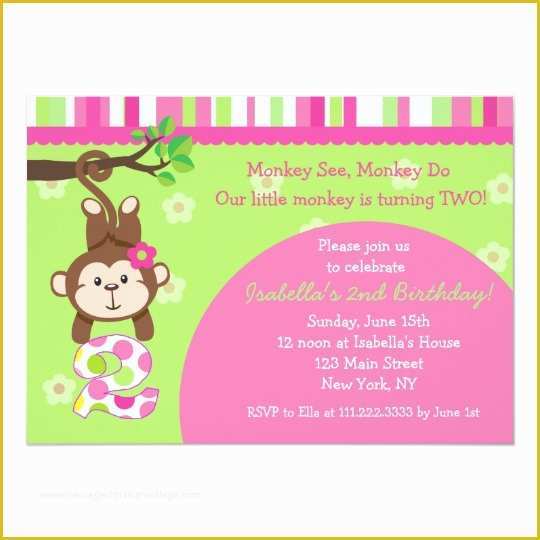 2nd Birthday Invitations Templates Free Of Monkey 2nd Birthday Party Invitations