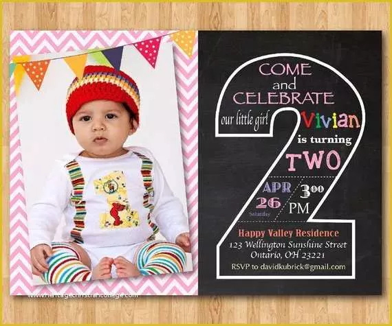 2nd Birthday Invitations Templates Free Of Second Birthday Invitation Chalkboard 2nd Birthday Invite