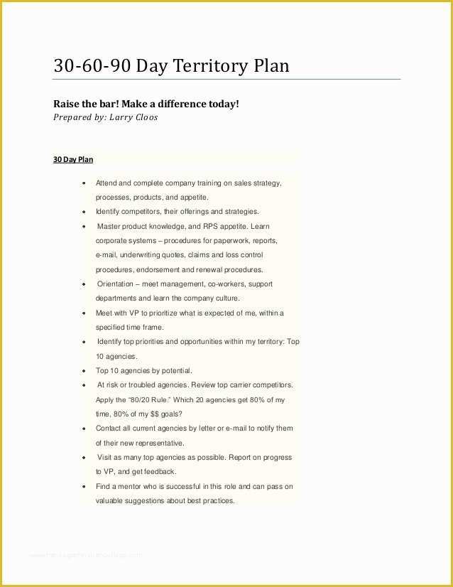 30 60 90 Day Sales Plan Template Free Sample Of Larry S 30 60 90 Day Territory Plan