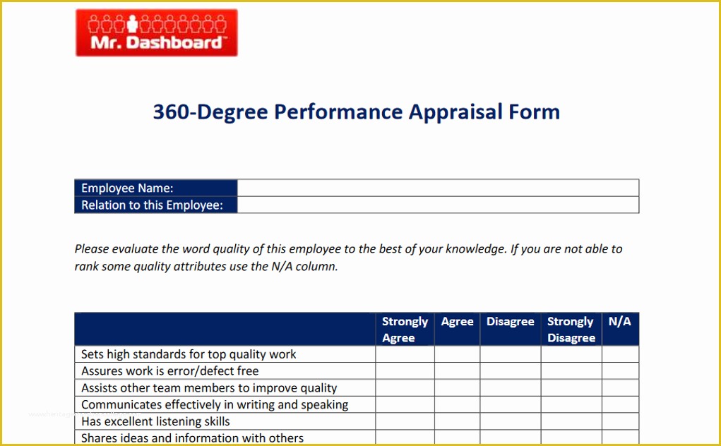 360 Degree Performance Appraisal Template Free Of 360 Degree Performance Appraisal forms and Examples – Mr