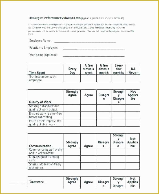 360 Degree Performance Appraisal Template Free Of 360 Performance Evaluation Template Employee Evaluation