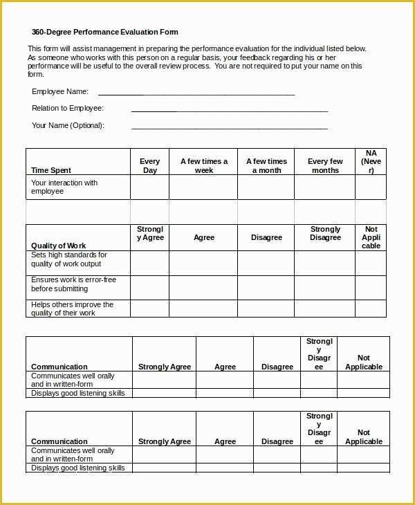 360 Degree Performance Appraisal Template Free Of 7 Sample 360 Evaluations