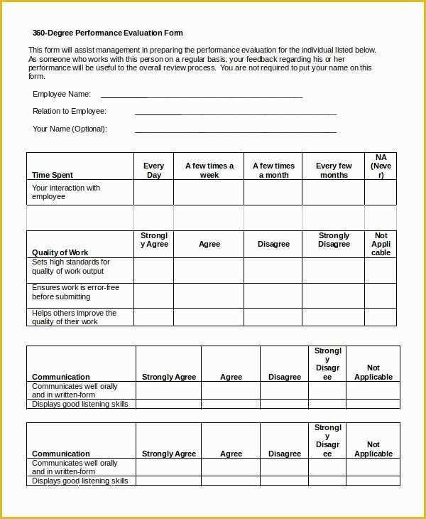 360 Degree Performance Appraisal Template Free Of 360 Evaluation 7