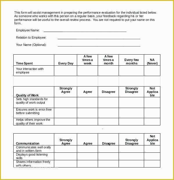 360 Degree Performance Appraisal Template Free Of Peer Evaluation form Sample Review Template Best 360