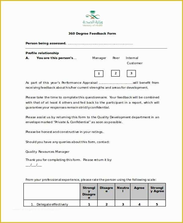 360 Degree Performance Appraisal Template Free Of Sample 360 Degree Feedback forms 7 Free Documents In