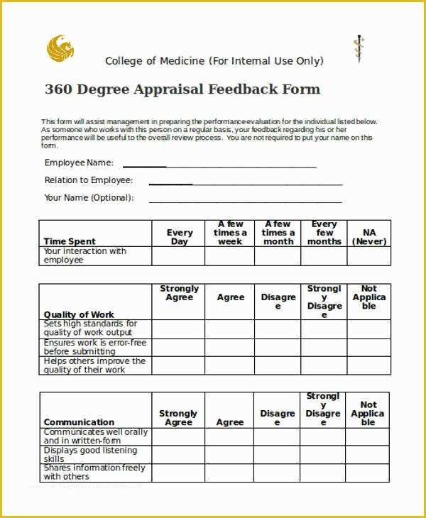 360 Degree Performance Appraisal Template Free Of Sample 360 Degree Feedback forms 7 Free Documents In