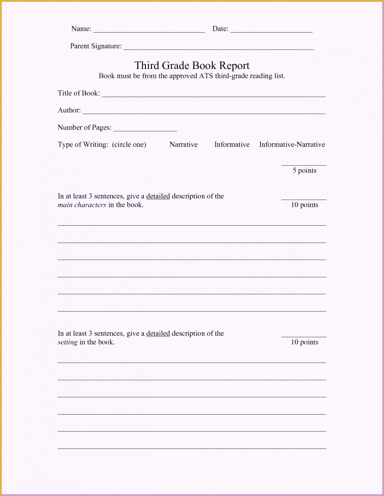 3rd Grade Book Report Template Free Of 1st 2nd 3rd 4th 5th Grade Book Report Template