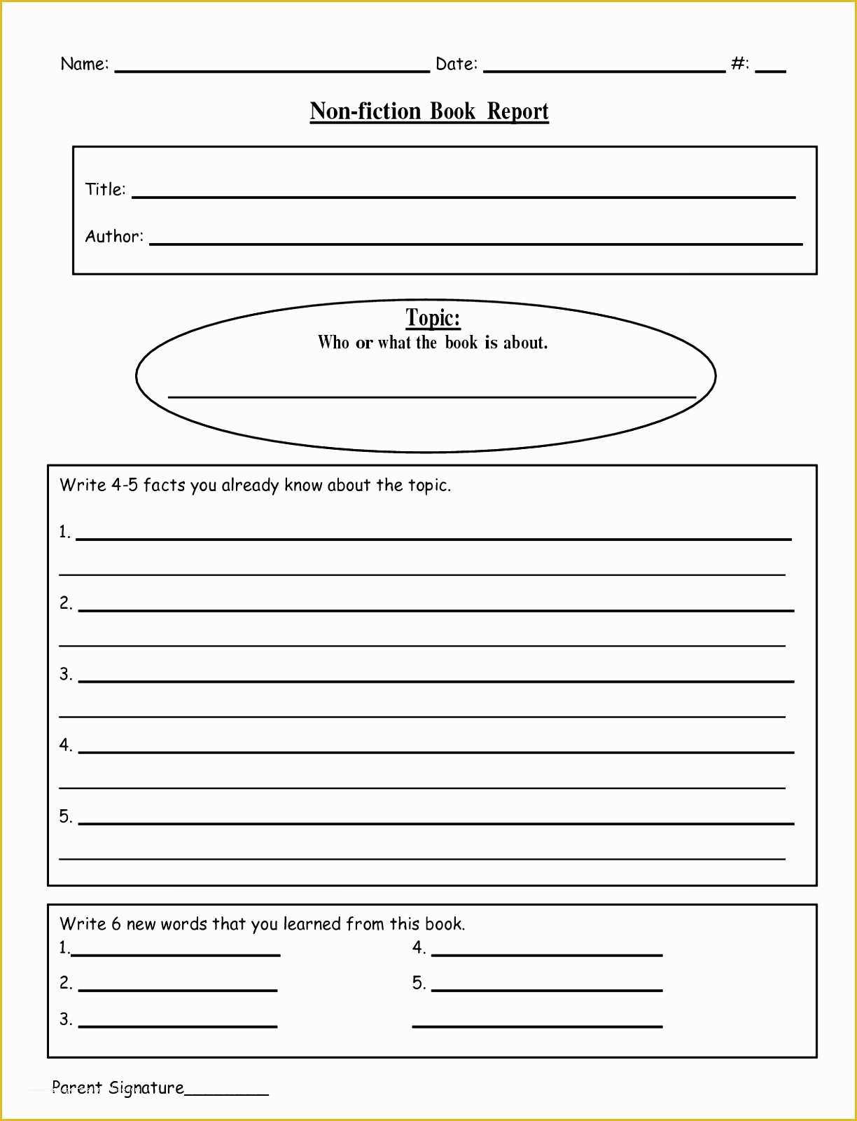 Second Grade Book Report Template