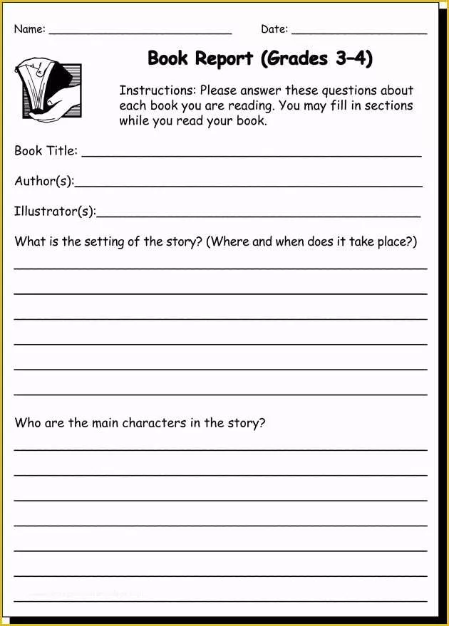 3rd Grade Book Report Template Free Of Book Report 3 &amp; 4 Practice Writing Worksheet for 3rd and