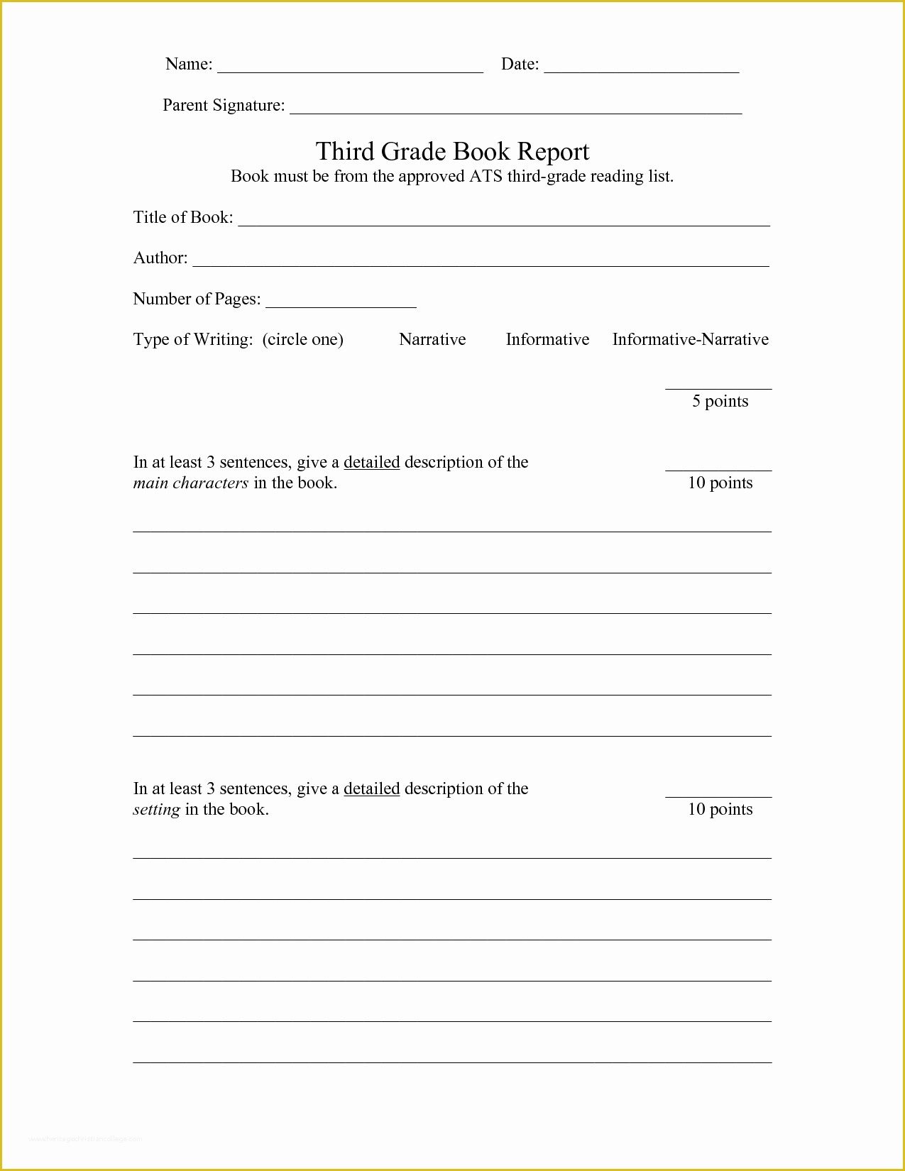3rd Grade Book Report Template Free Of Book Report Template 4th Grade Pdf School Report
