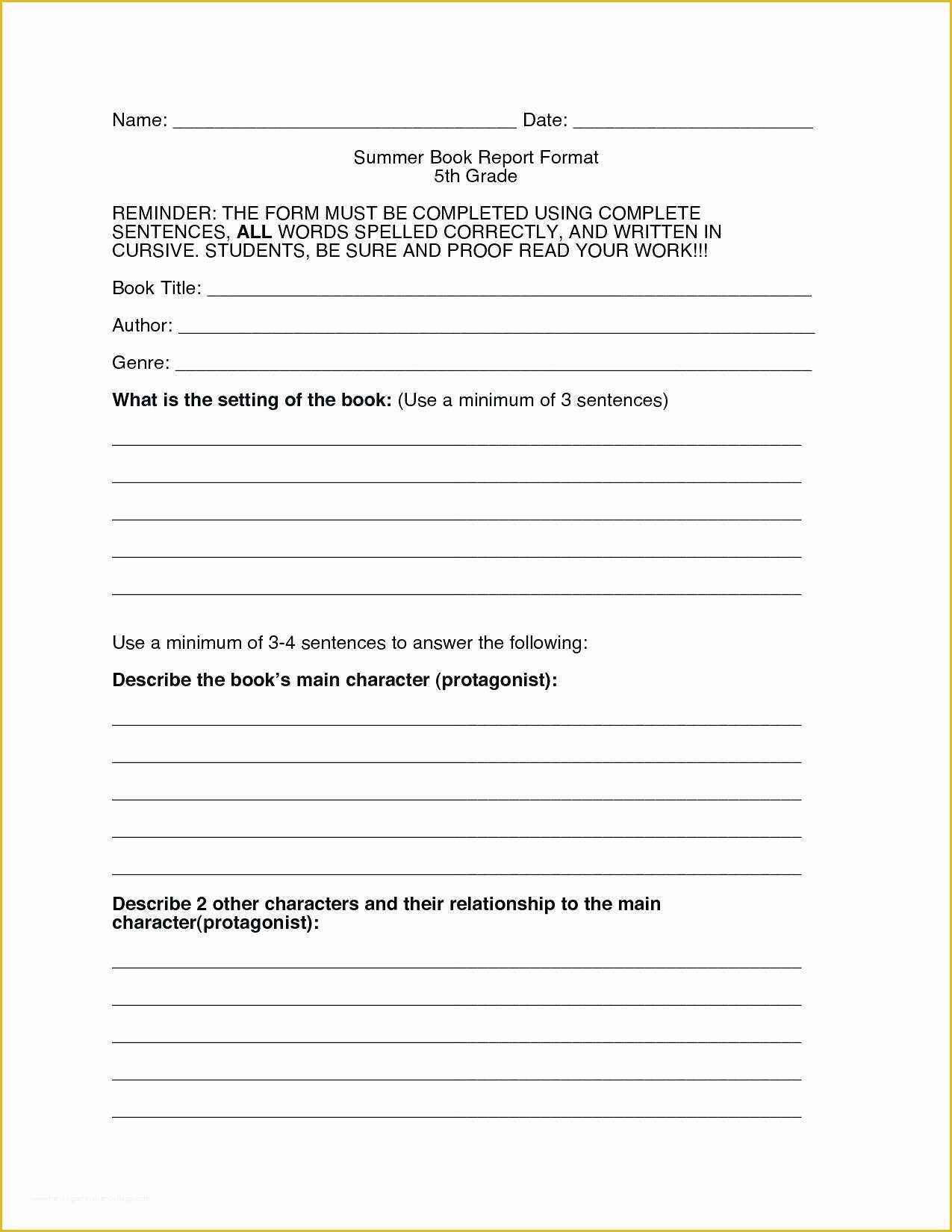 3rd Grade Book Report Template Free Of Book Reports for 3rd Grade Template 3 Report Cool