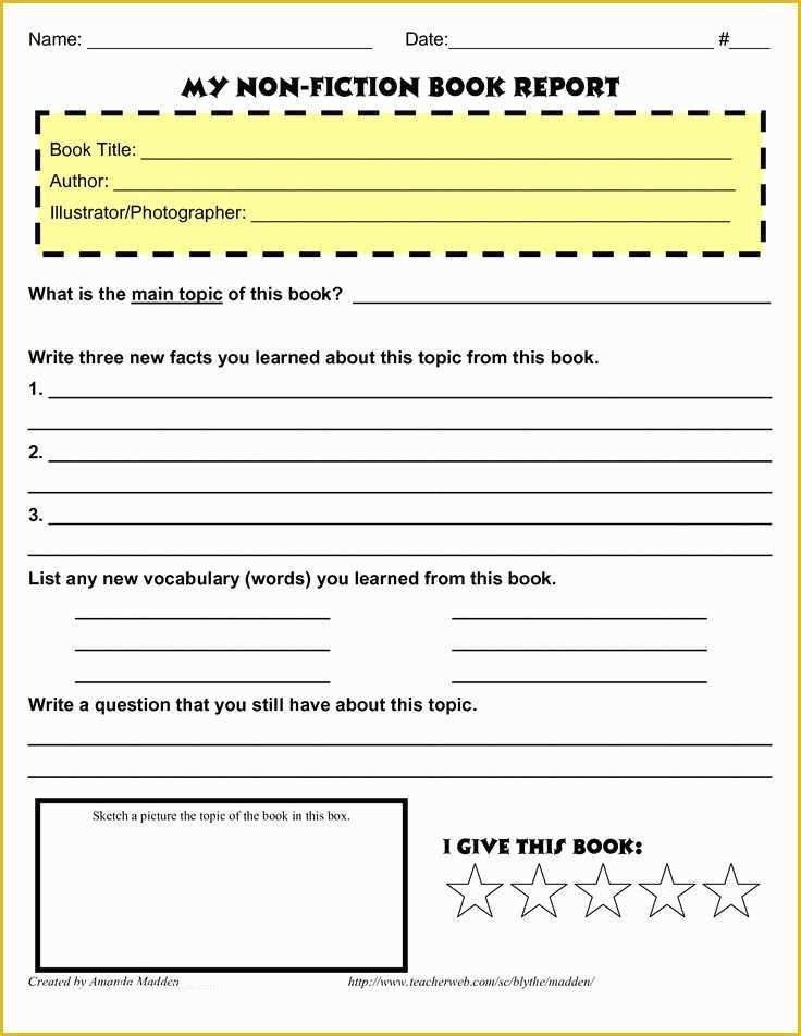 3rd Grade Book Report Template Free Of Grade 4 Book Report Template Non Fiction