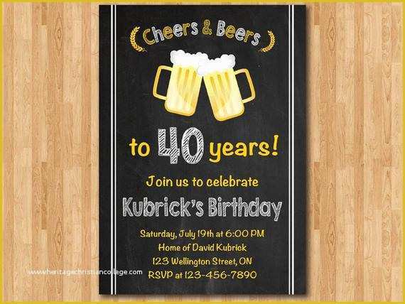 40th Birthday Invitation Templates Free Printable Of 40th Birthday Invitation for Men Cheers & Beers Invitation