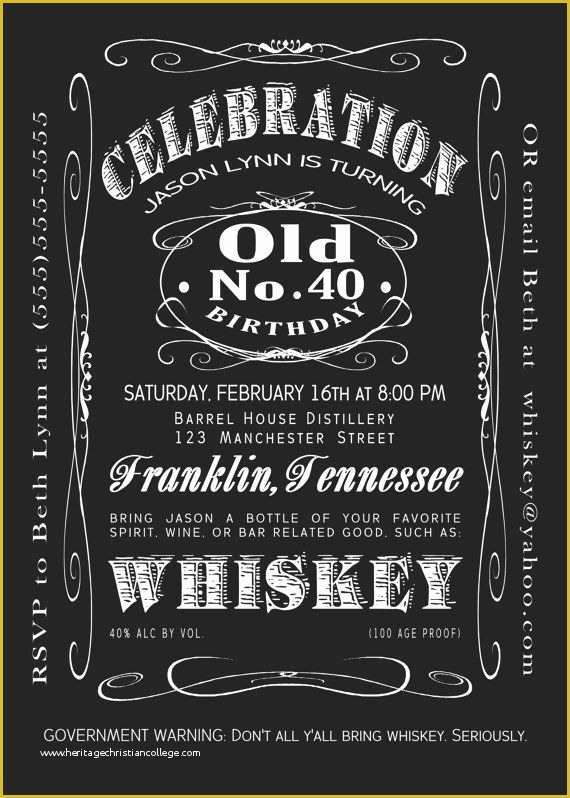 40th Birthday Invitation Templates Free Printable Of 40th Birthday Jack Daniels Whiskey Label Printable