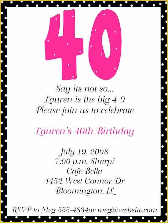 40th Birthday Invitation Templates Free Printable Of 40th Birthday Party Invitation Wording