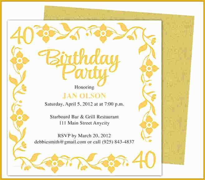 40th Birthday Invitation Templates Free Printable Of Birthday Invitation Template Word