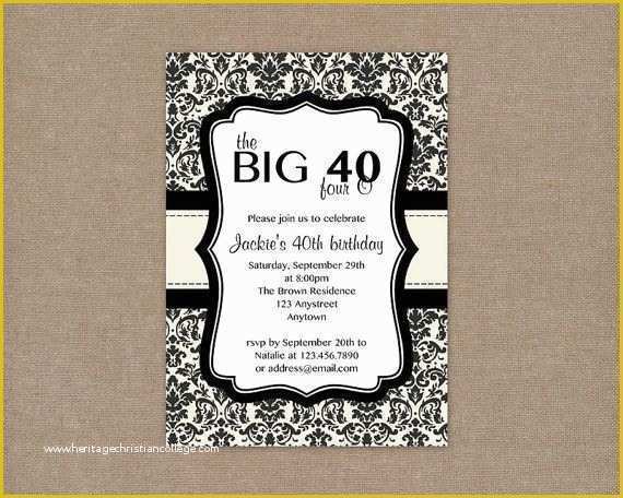 40th Birthday Invitation Templates Free Printable Of Custom Printable Cream and Black Damask by