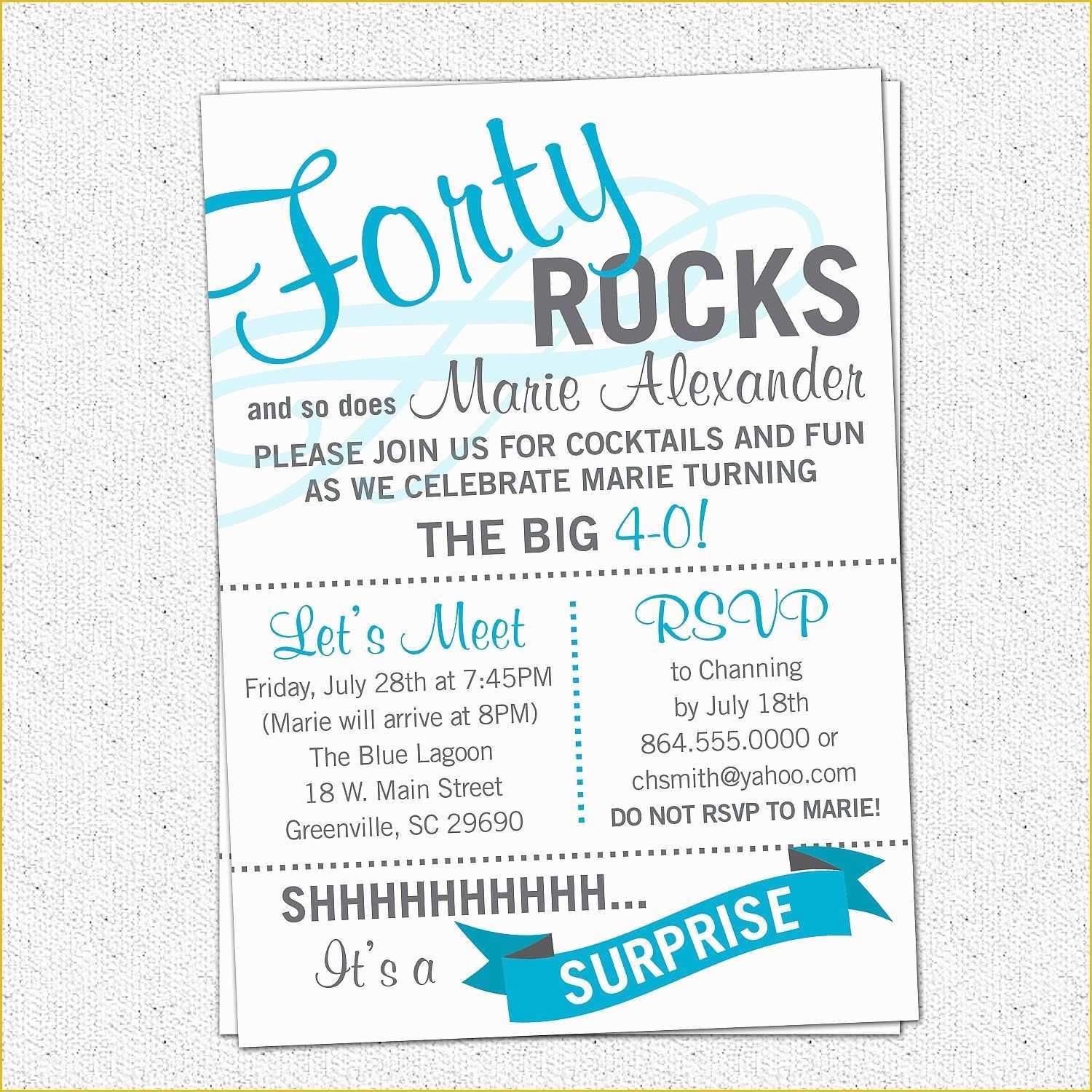 40th Birthday Invitation Templates Free Printable Of Printable forty Rocks Birthday Party Bash Invitation