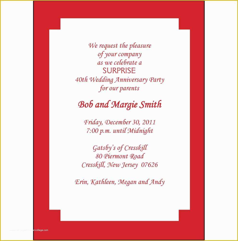 40th Invitations Free Templates Of 40th Wedding Anniversary Invitation Templates