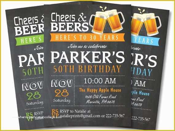 40th Invitations Free Templates Of 50th Birthday Invitation for Men Cheers and Beers Invitation