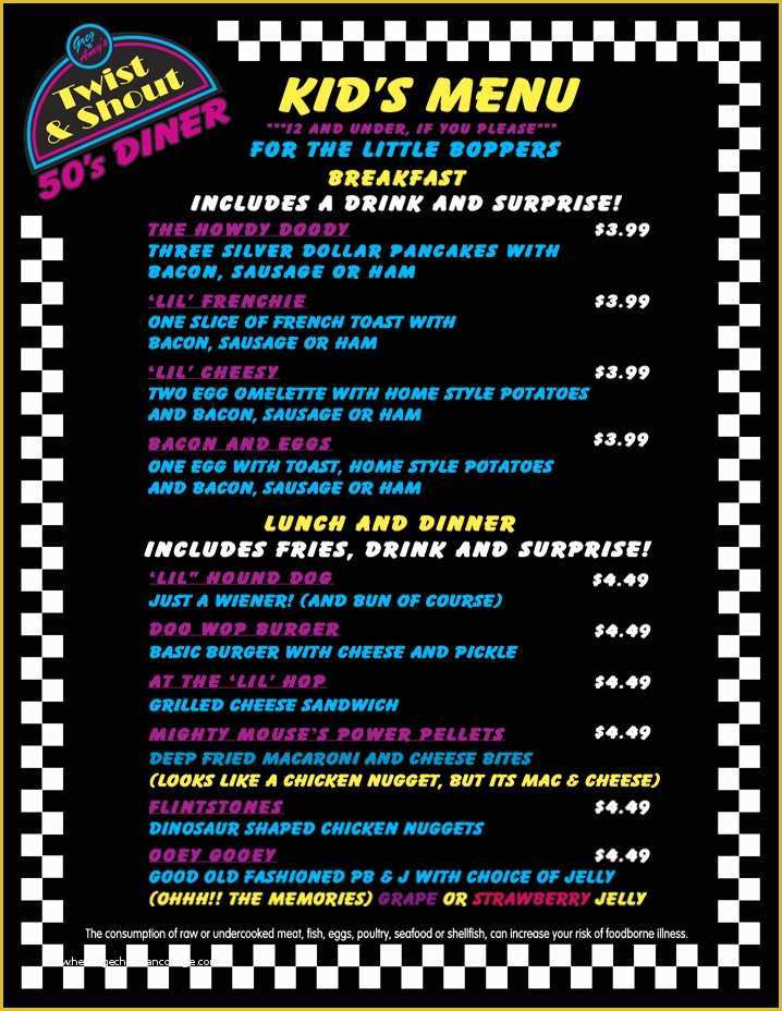 50s Diner Menu Templates Free Download Of Green Valley Restaurant Kids Eat Free Wednesdays