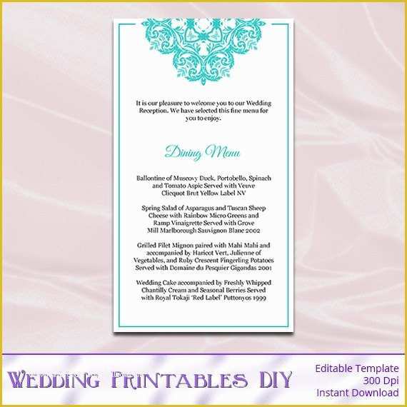 50s Diner Menu Templates Free Download Of Items Similar to Wedding Menu Template Diy Elegant