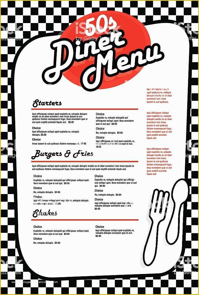 50s Diner Menu Templates Free Download Of Late Night Retro 50s Diner Menu Layout Red and White Stock