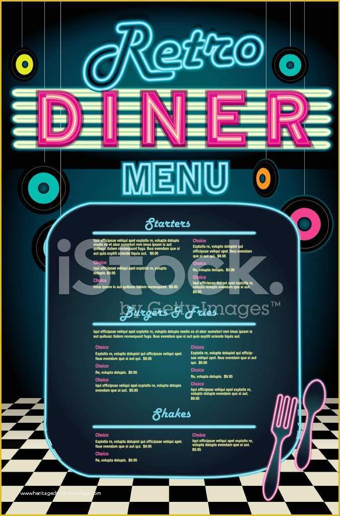 50s Diner Menu Templates Free Download Of Late Night Retro 50s Diner Neon Menu Layout Stock Vector