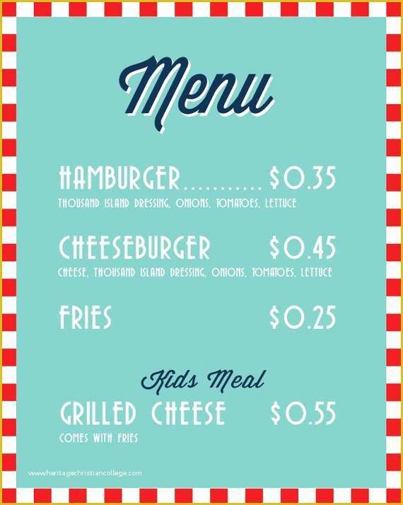 50s Diner Menu Templates Free Download Of soda Shop Retro 50s Diner Birthday Menu Personalized