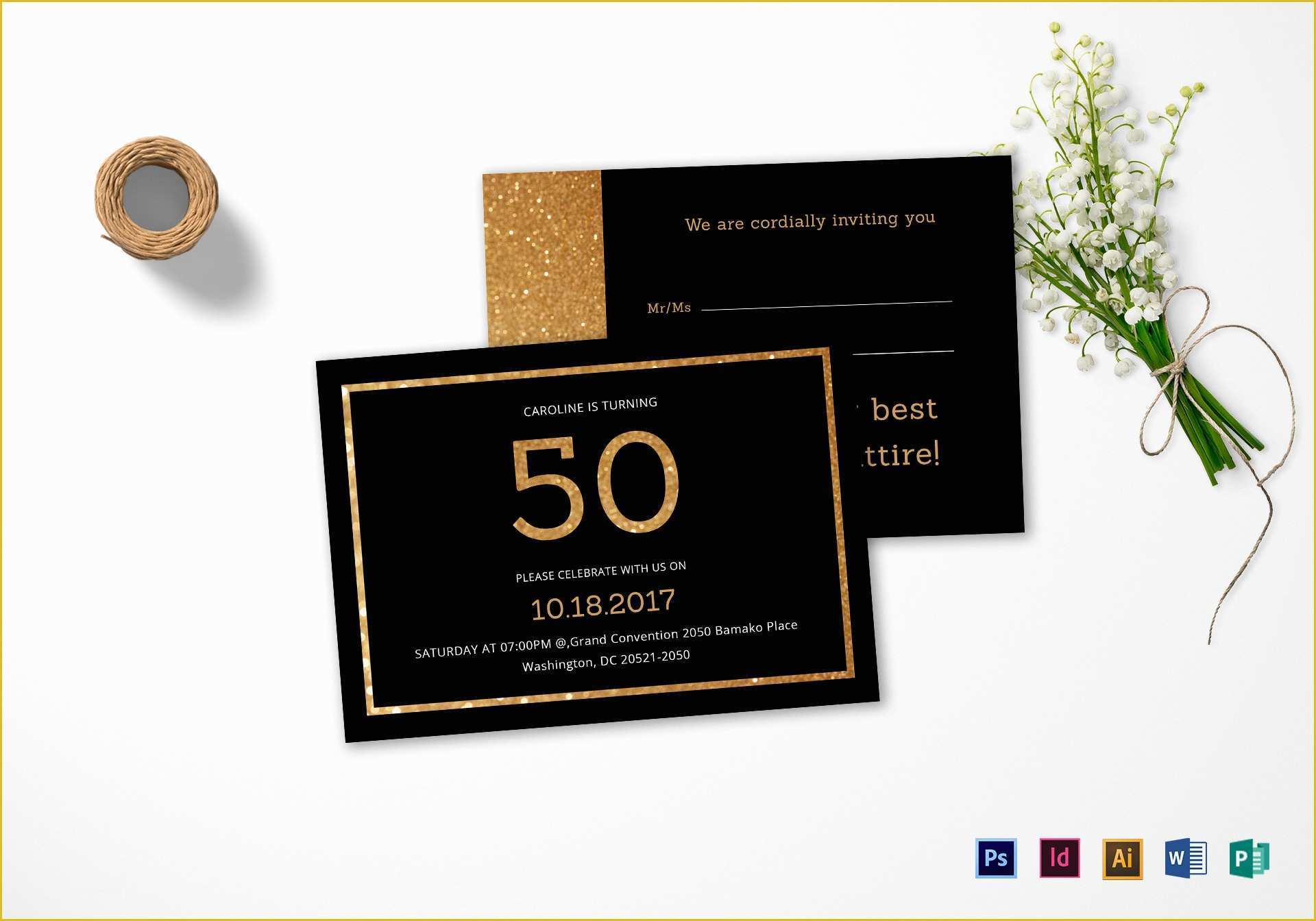 50th Birthday Invitation Templates Word Free Of Elegant Black and Gold 50th Birthday Invitation Design