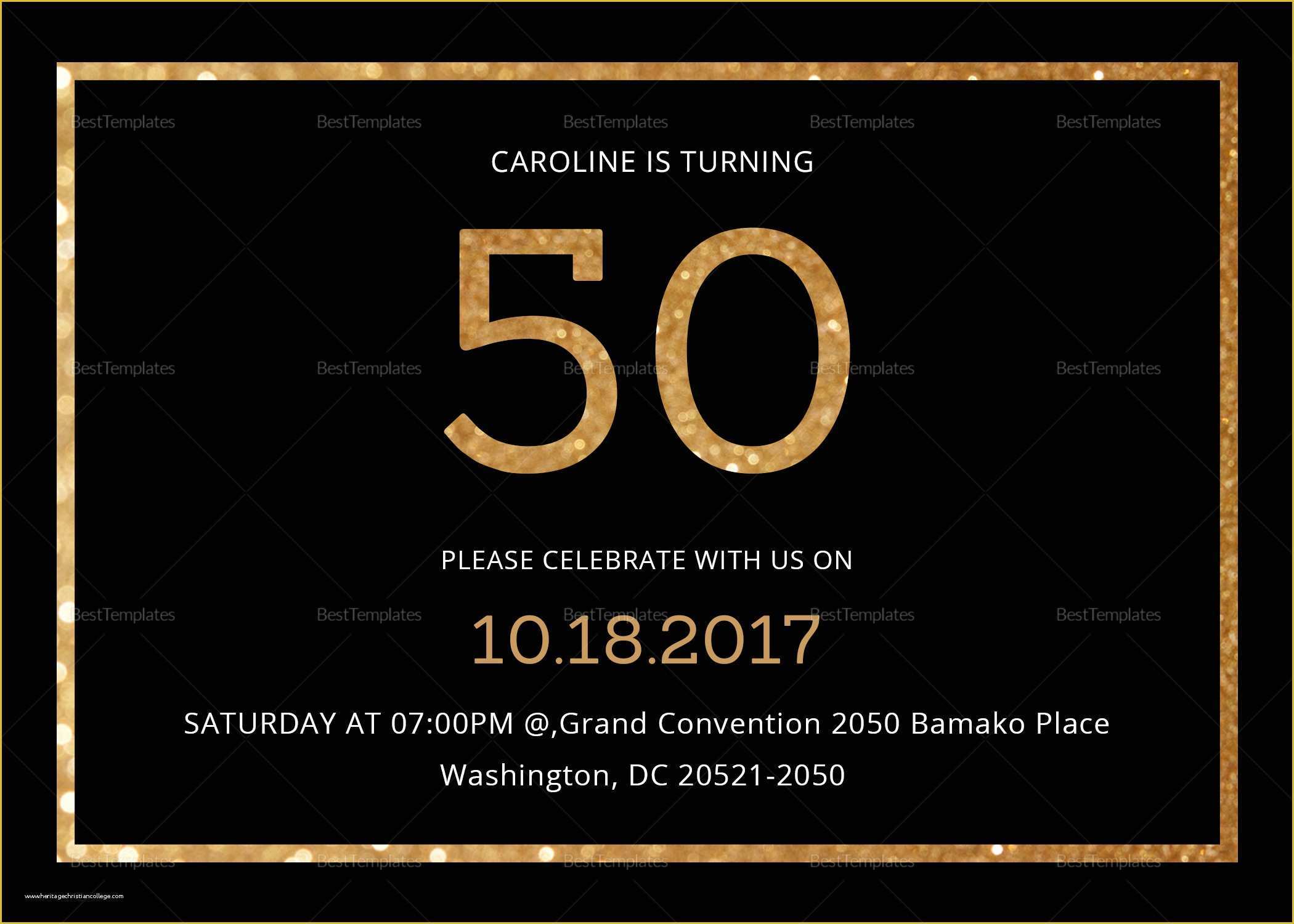 50th Birthday Invitation Templates Word Free Of Elegant Black and Gold 50th Birthday Invitation Design