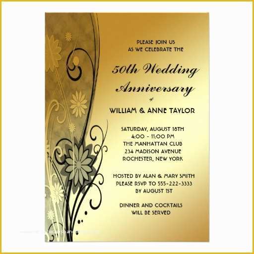 50th Wedding Anniversary Invitations Free Templates Of Gold Flower Swirls 50th Anniversary Invitations 5&quot; X 7