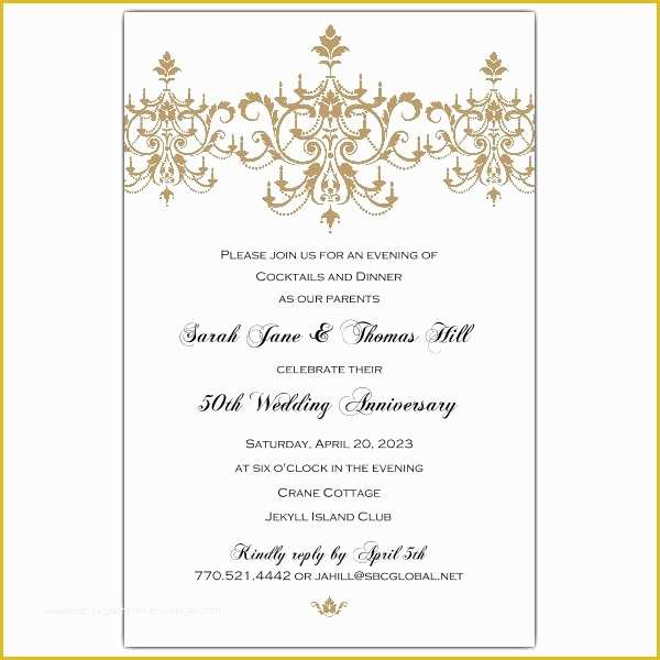 50th Wedding Anniversary Invitations Free Templates Of Victorian Scroll Flourish Gold 50th Anniversary