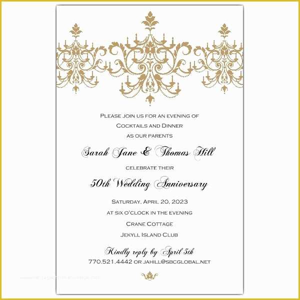 50th Wedding Anniversary Invitations Free Templates Of Victorian Scroll Flourish Gold 50th Anniversary