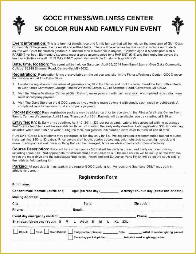 5k Registration form Template Free Of Color Run Entry form