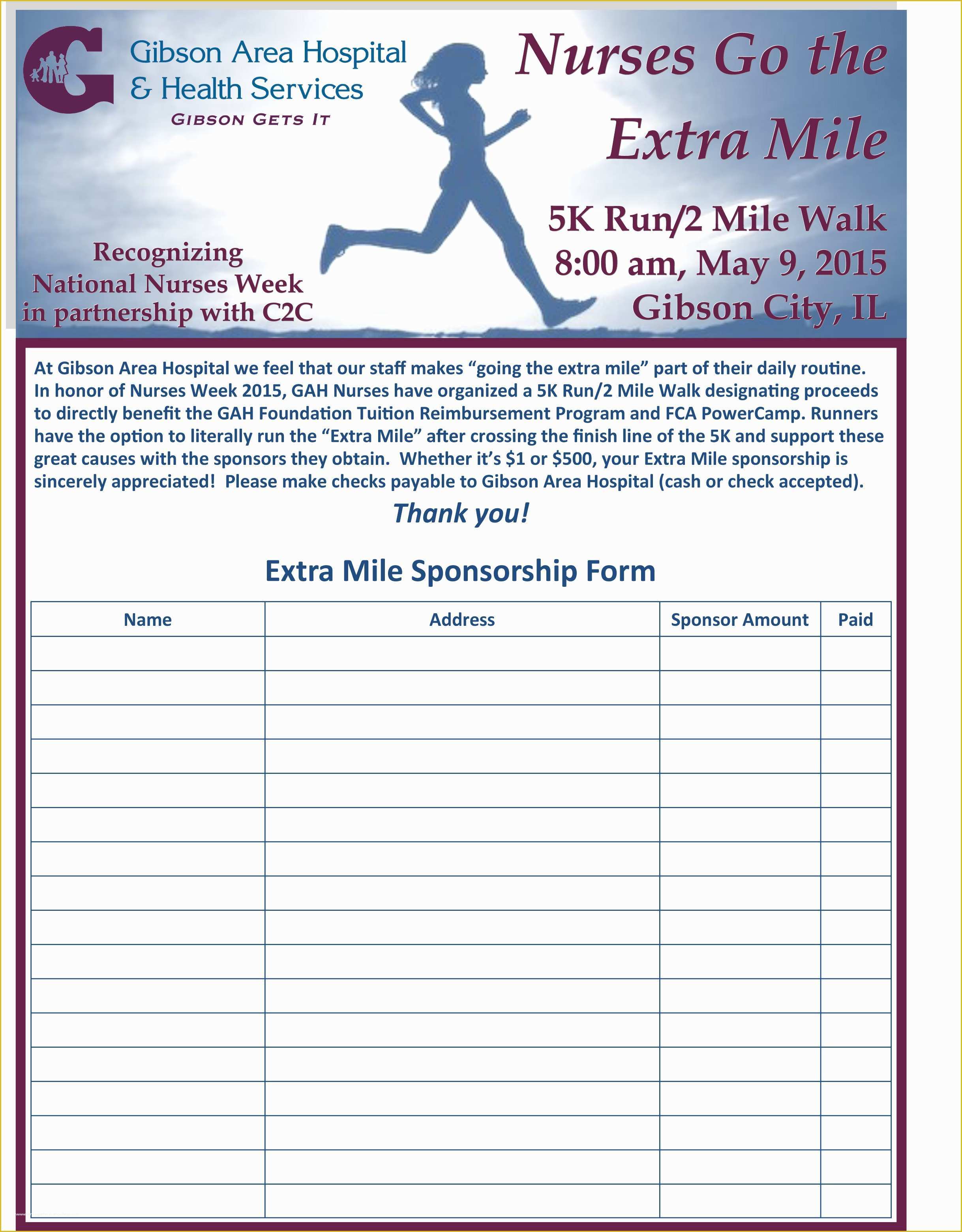 5k Registration form Template Free Of Gibson area Hospital