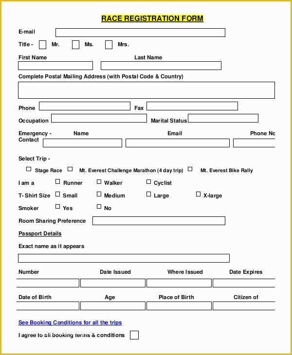 5k Registration form Template Free Of Printable Registration form Templates 9 Free Pdf