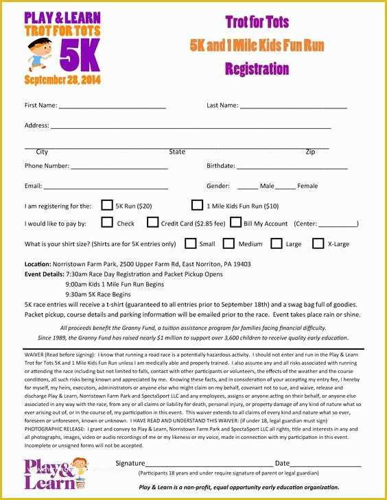 5k Registration form Template Free Of Registration form for Play & Learns 5k and Kids Fun Run