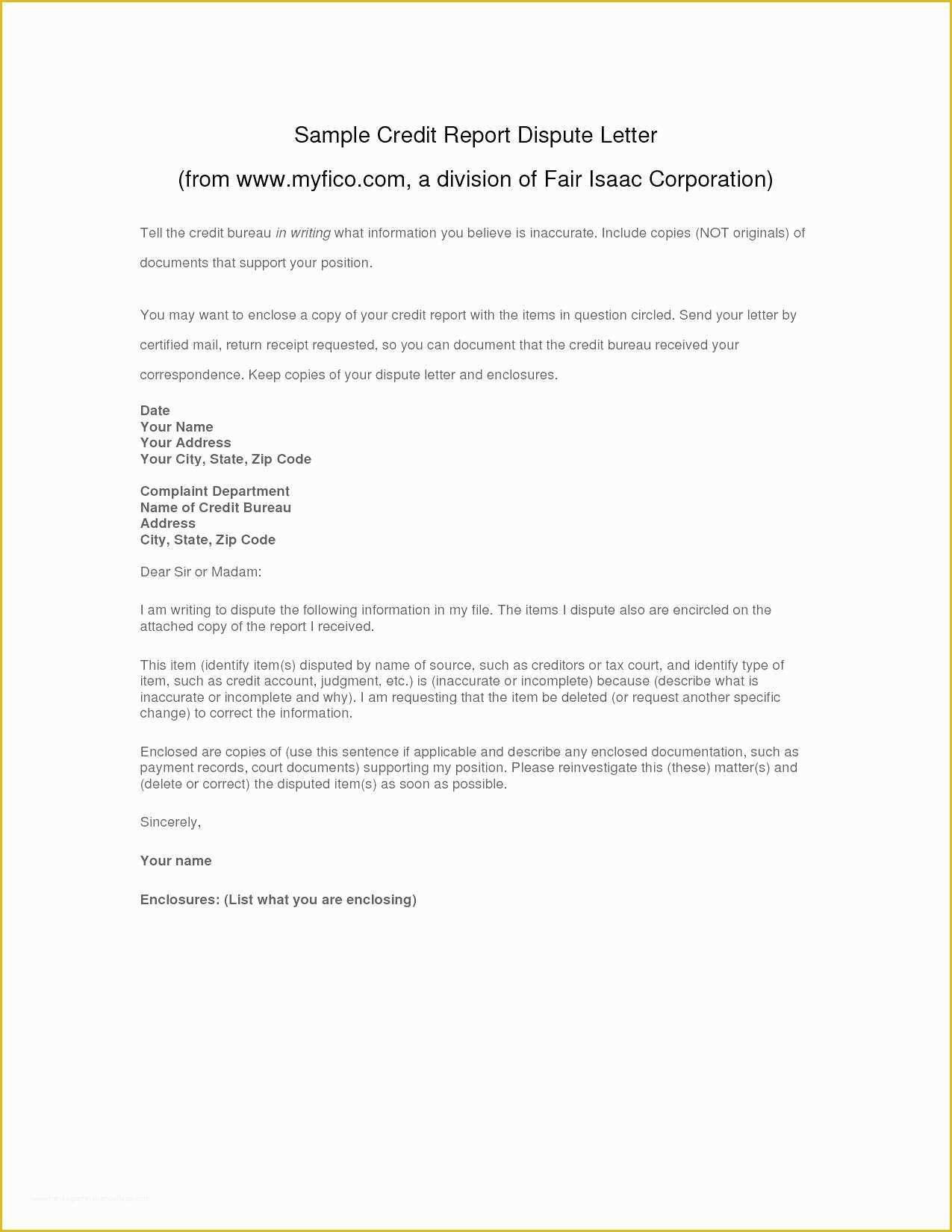 609 Letter Template Free Of 609 Dispute Letter to Credit Bureau Template Eletter Co