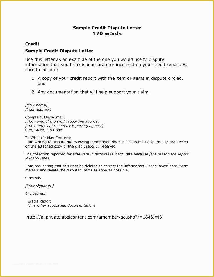 609 Letter Template Free Of 609 Dispute Letter to Credit Bureau Template