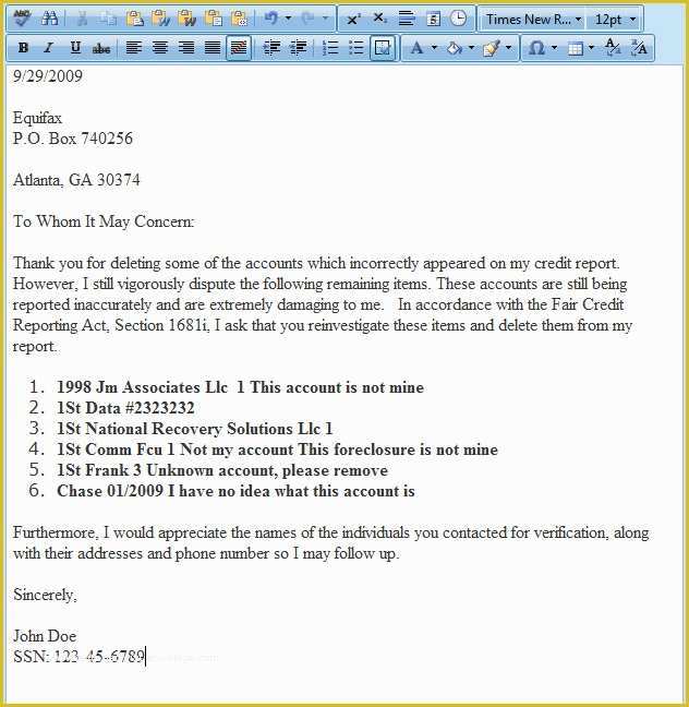 609 Letter Template Free Of Free Section 609 Credit Dispute Letter Template