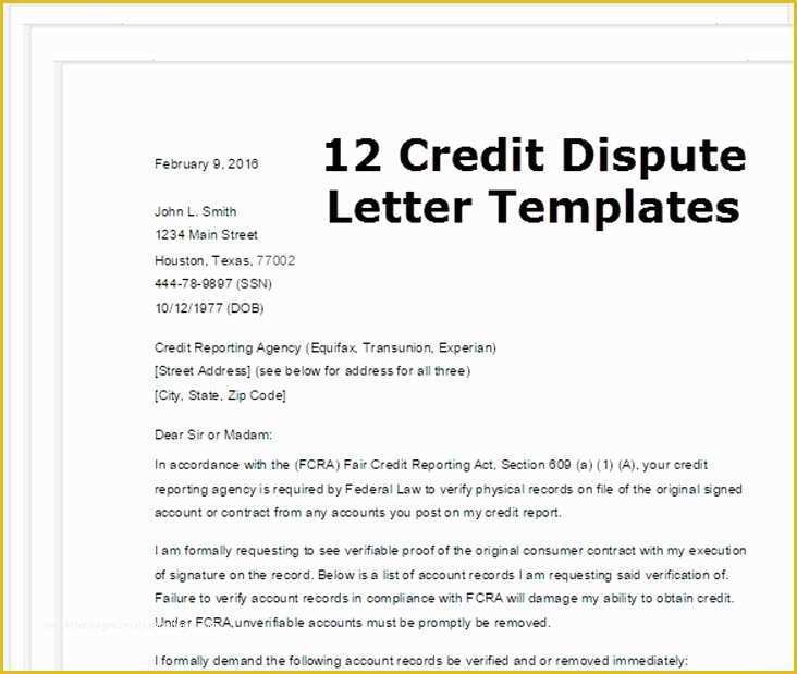 609 Letter Template Free Of Section 609 Credit Dispute Letter Template