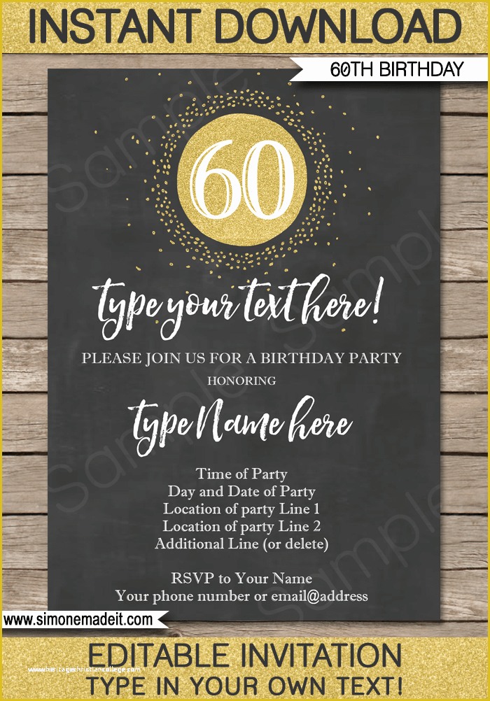 60th Birthday Party Invitation Templates Free Download Of Chalkboard 60th Birthday Invitations Template