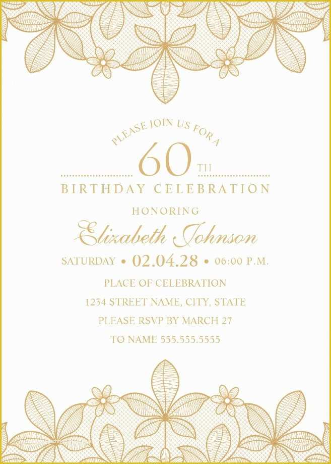 60th Birthday Party Invitation Templates Free Download Of Golden Lace 60th Birthday Invitations Elegant Luxury