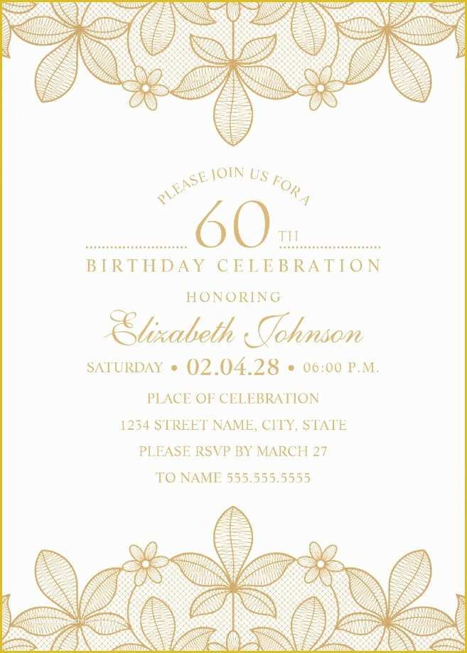 60th Birthday Party Invitation Templates Free Download Of Golden Lace 60th Birthday Invitations Elegant Luxury