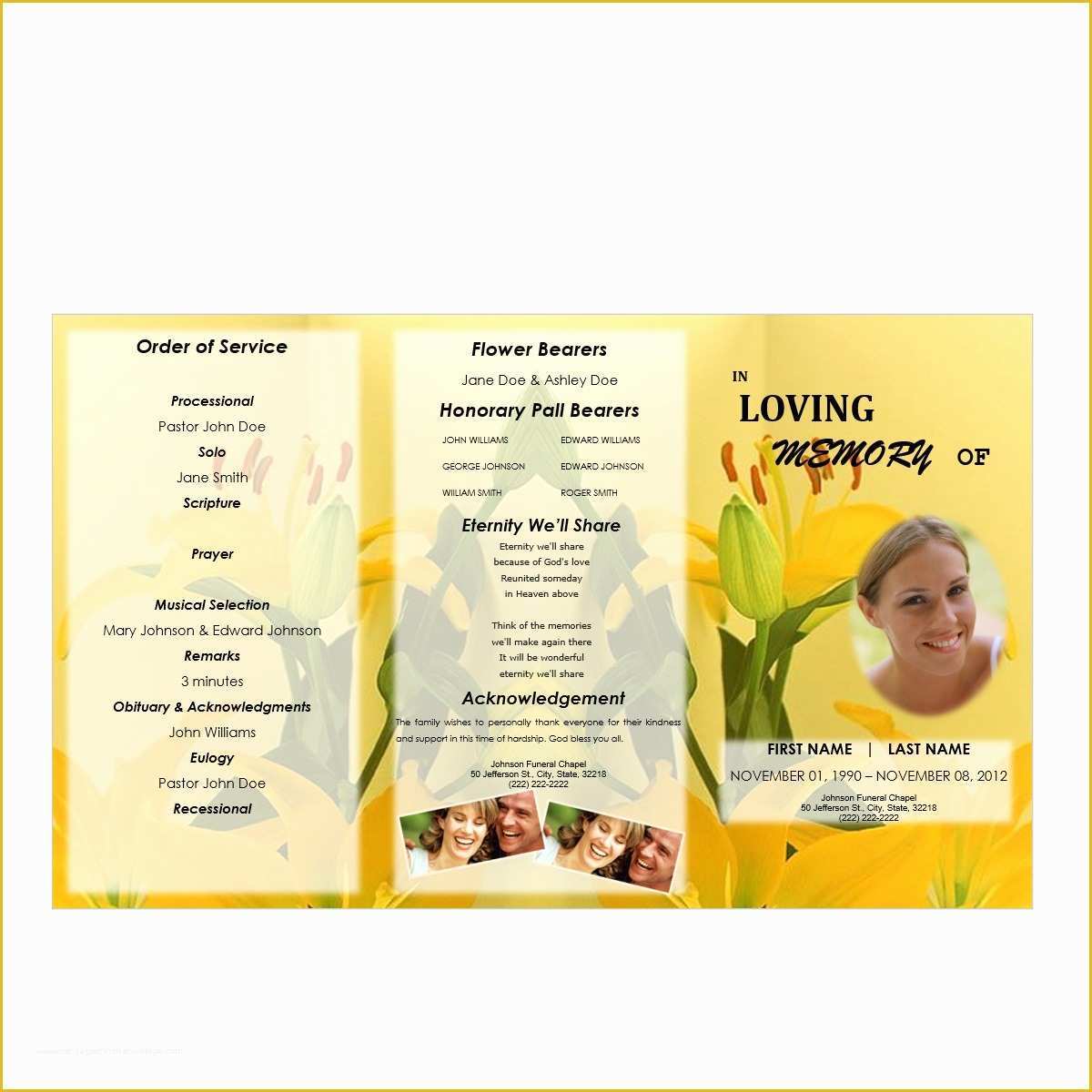 8.5 X 11 Flyer Template Free Of Floral 3 Tri Fold Brochure Program Funeral Pamphlets